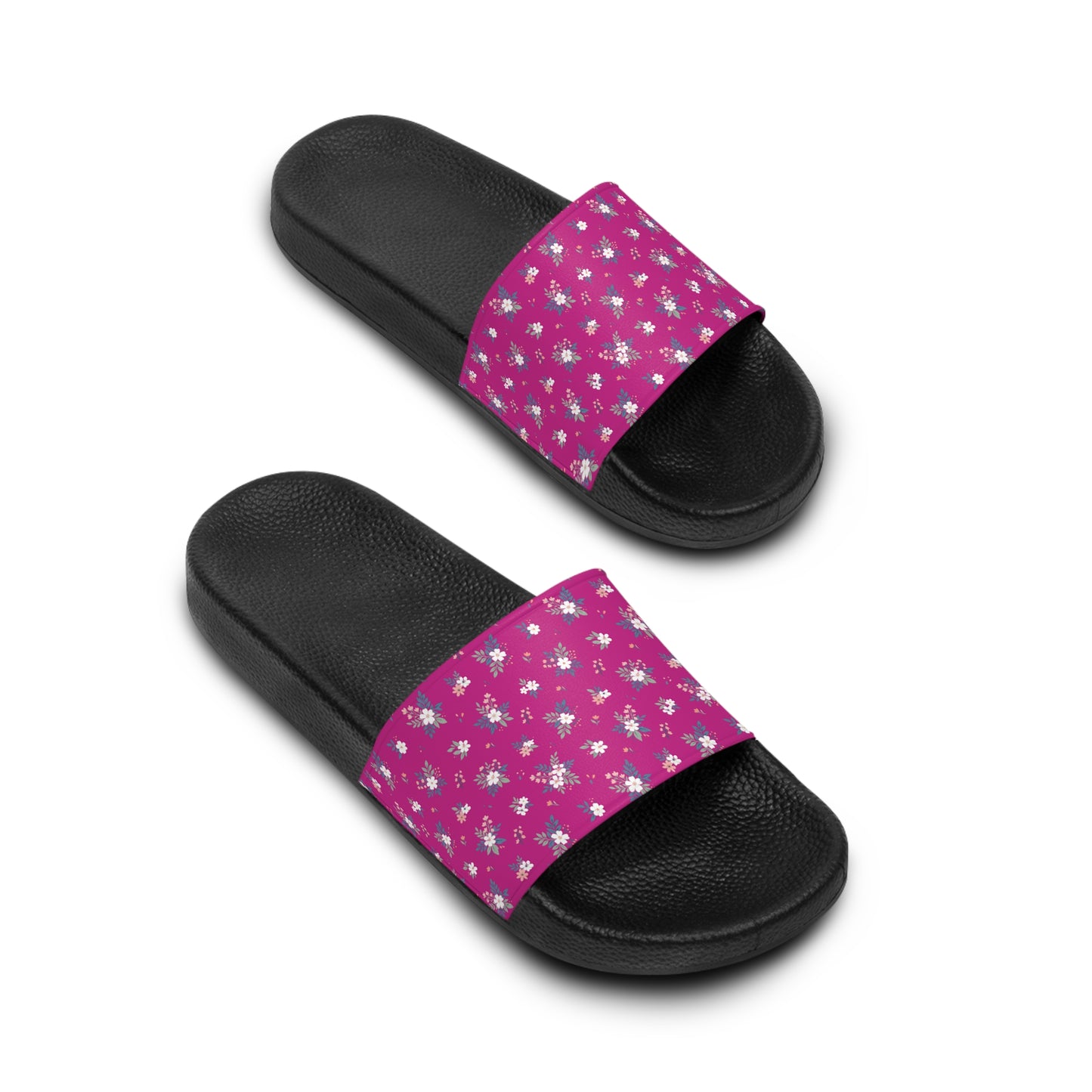 Pink Floral Slide Sandals — Women's Summer Pool & Beach Slides