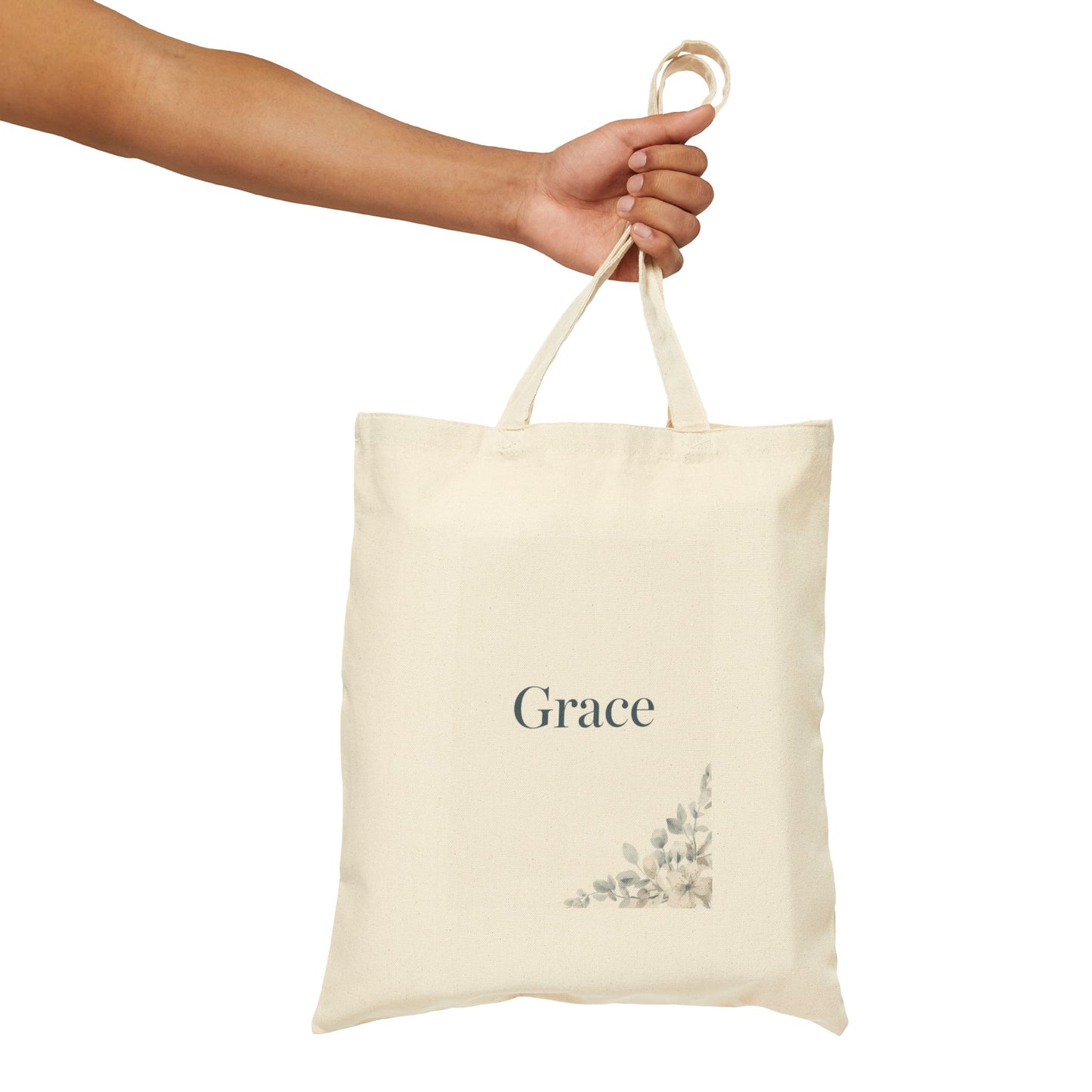 Grace Floral Canvas Tote — Cotton Grocery & Everyday Shopper, Minimalist