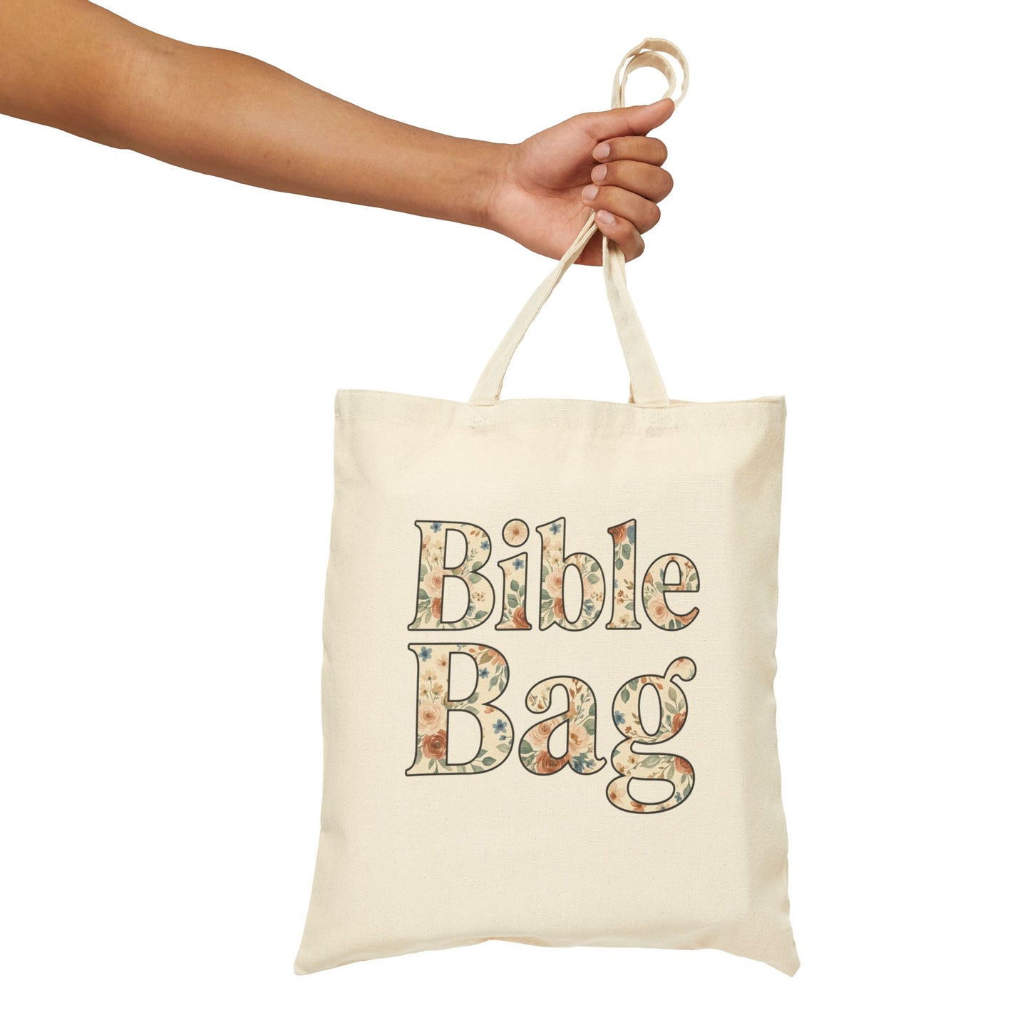 Bible Bag Cotton Canvas Tote — Floral Lettering Book Tote for Church & Everyday Use
