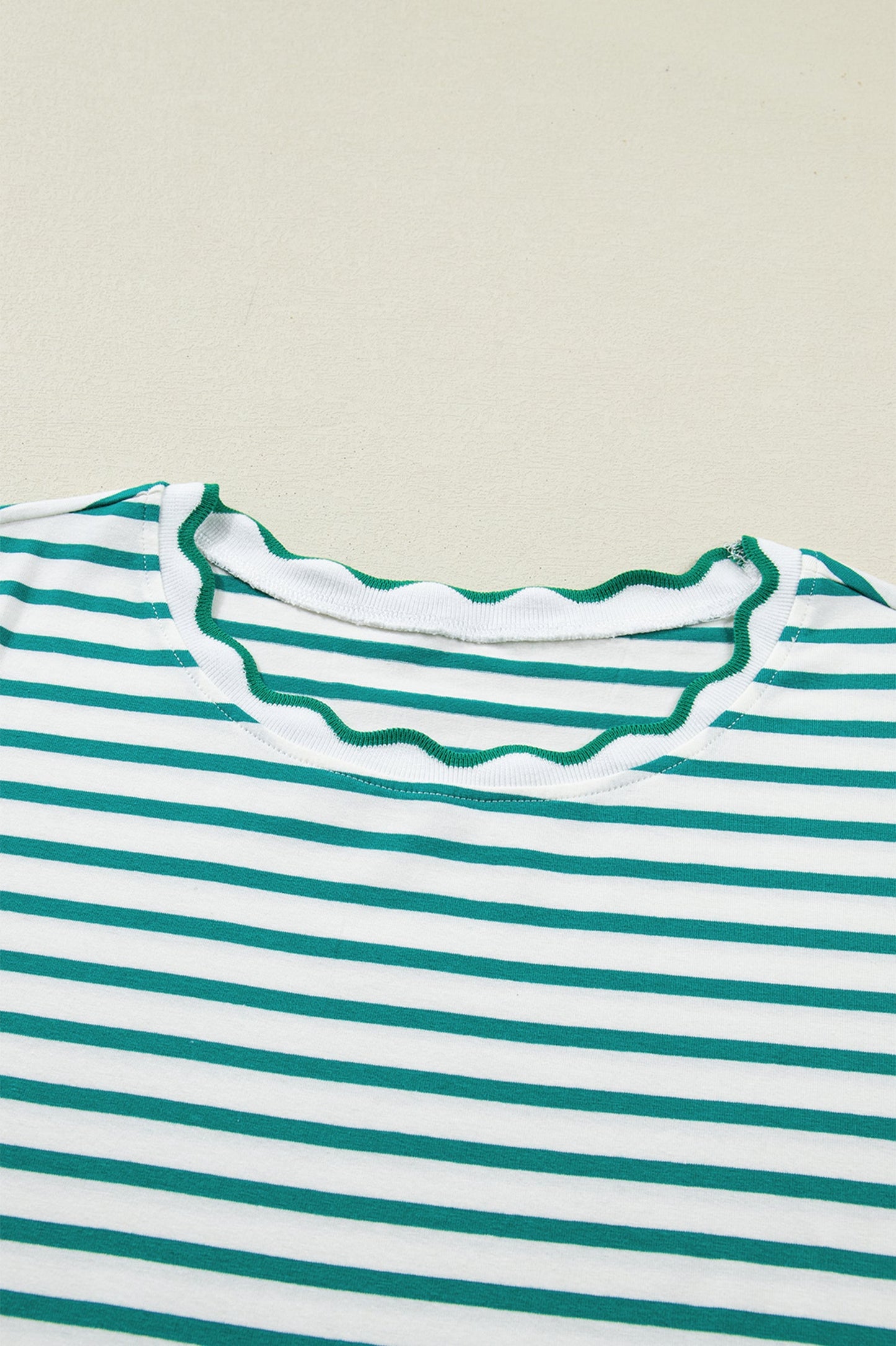 Stripe Scallop Trim Round Neck T-Shirt