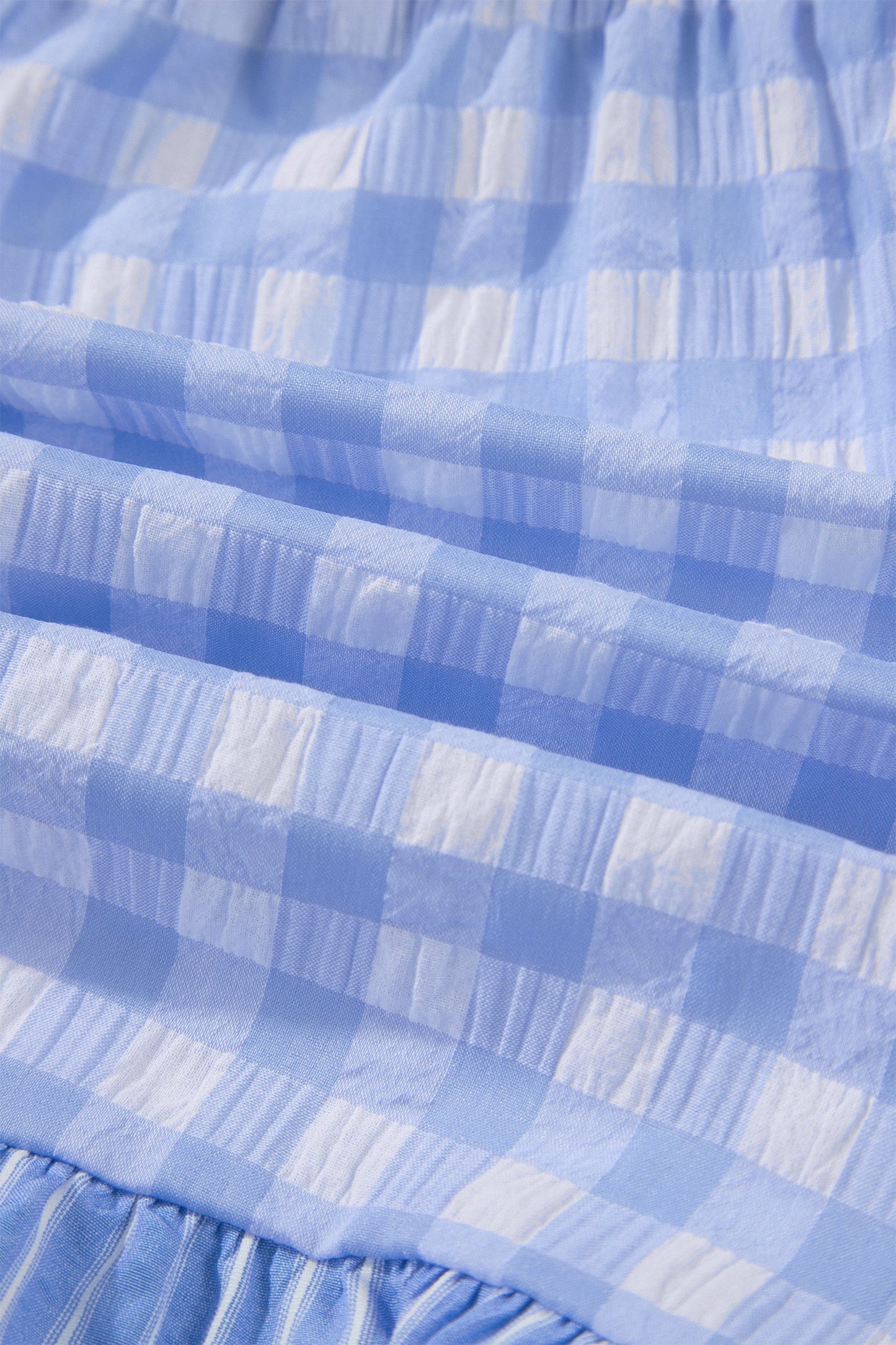 Gingham Ruffle Stripe Patchwork Lace Tie Shorts