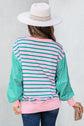 Stripe Colorblock Patchwork Side Slit Sweatshirt