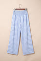 Stripe Shirred High Waist Wide Leg Pants