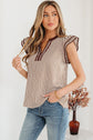 Stripe Double Ruffle Short Sleeve V-Neck Blouse