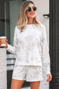 Beige Maple Camo Print Pullover Top and Elastic Waist Casual Short Set