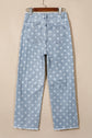 Polka Dot Denim Raw Hem Barrel Jeans
