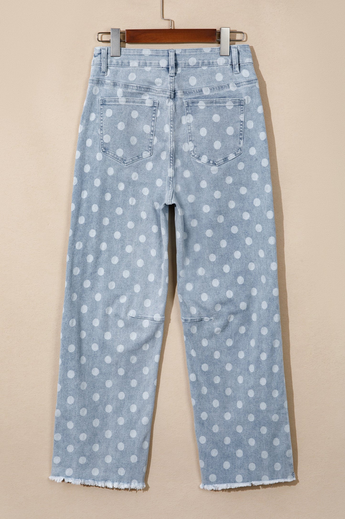 Polka Dot Denim Raw Hem Barrel Jeans