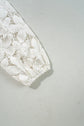 White Scalloped V Neckline Lace Hollowed Lantern Sleeve Blouse