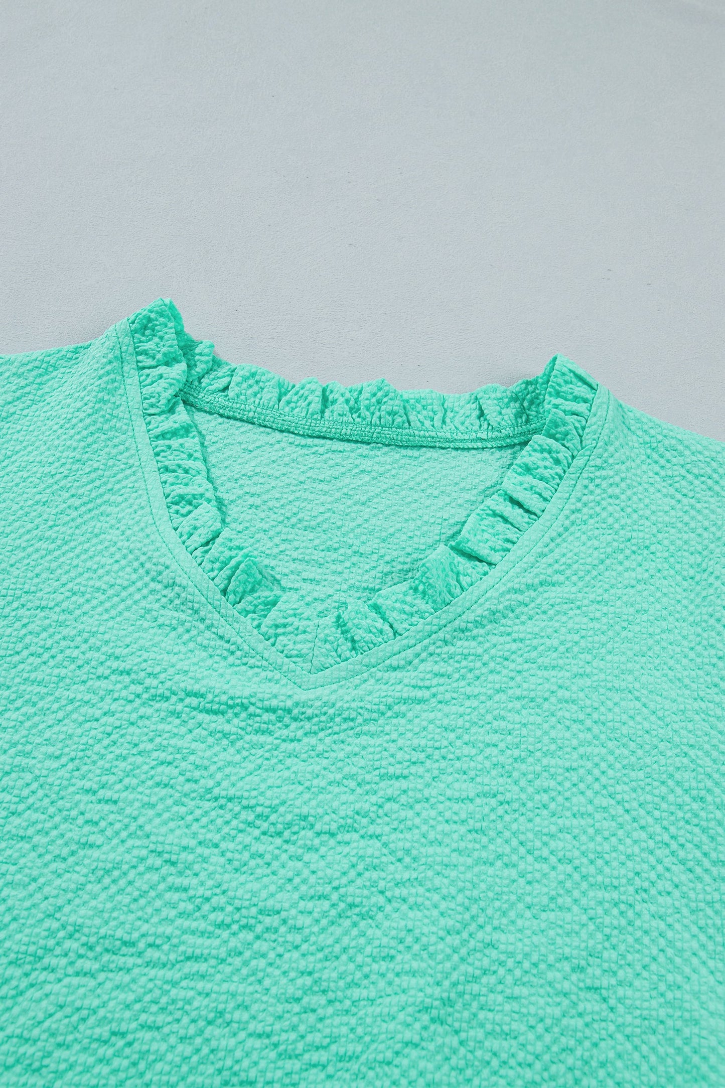 Flower Embroidered Puff Sleeve Frilled V-Neck Blouse