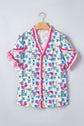 Floral Ruffle V-Neck Short Sleeve Tunic Shirt