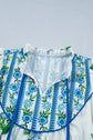 Floral Contrast Trim Tie Neck Blouse