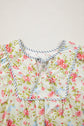 Floral Stripe Trim 3/4 Puff Sleeve Dress