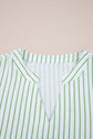 Floral Stripe Puff Sleeve Notched V-Neck Blouse