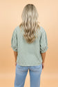 Gingham Plaid Colorblock Trim Split Neck Blouse
