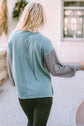 Sky Blue Colorblock Striped Bishop Sleeve Top