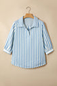Stripe Collared V-Neck 3/4 Sleeve Blouse