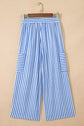 Stripe Drawstring Elastic Waist Wide Leg Pants