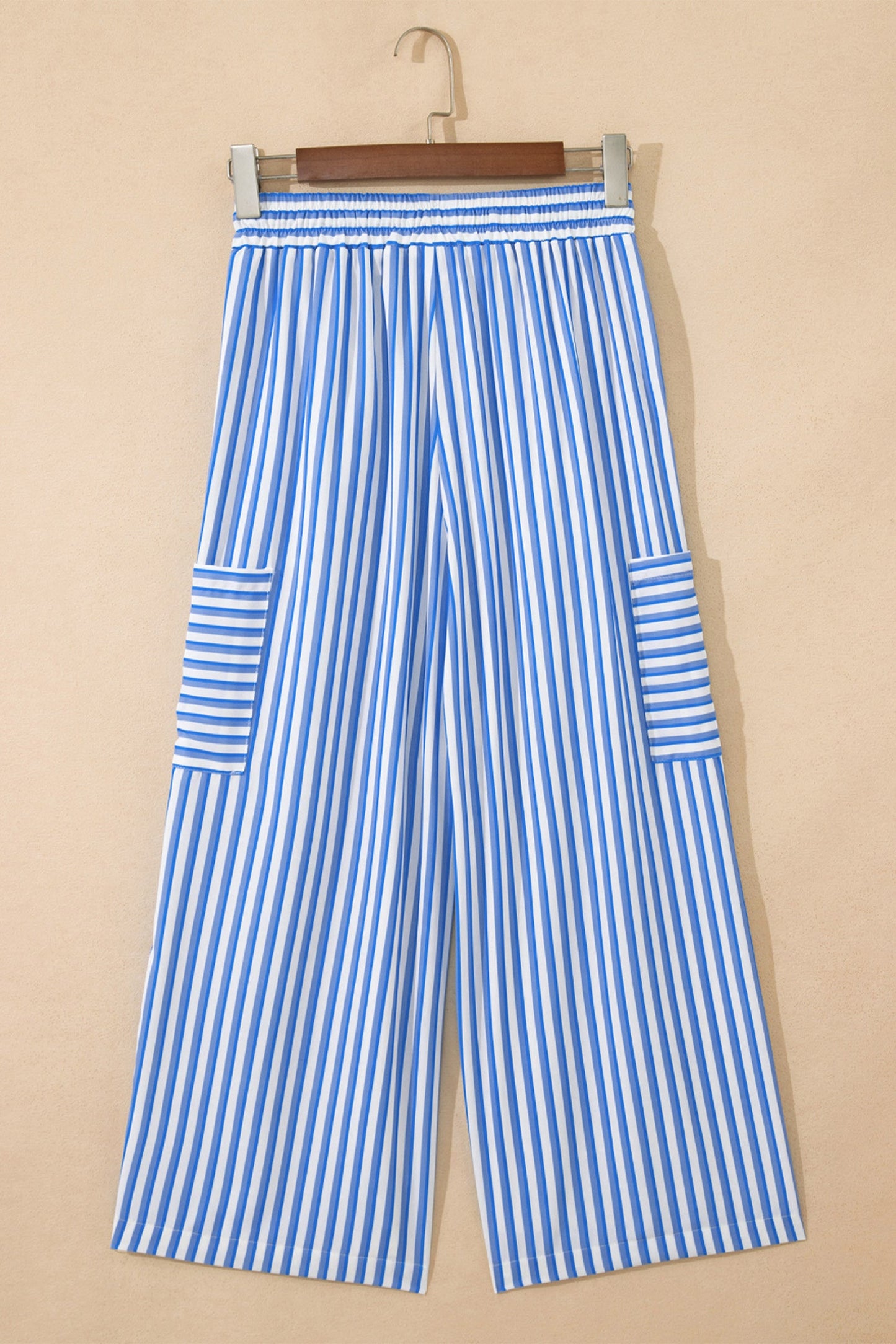 Stripe Drawstring Elastic Waist Wide Leg Pants