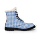 Plaid Faux Fur-Lined Leather Boots — Women's Cozy Blue Gingham Winter Boots