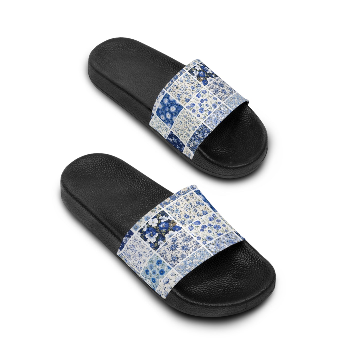 Tile Pattern Women's Slide Sandals — Blue Mosaic Pool & Beach Slides