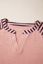 Colorblock Stripe Floral V-Neck Long Sleeve Top