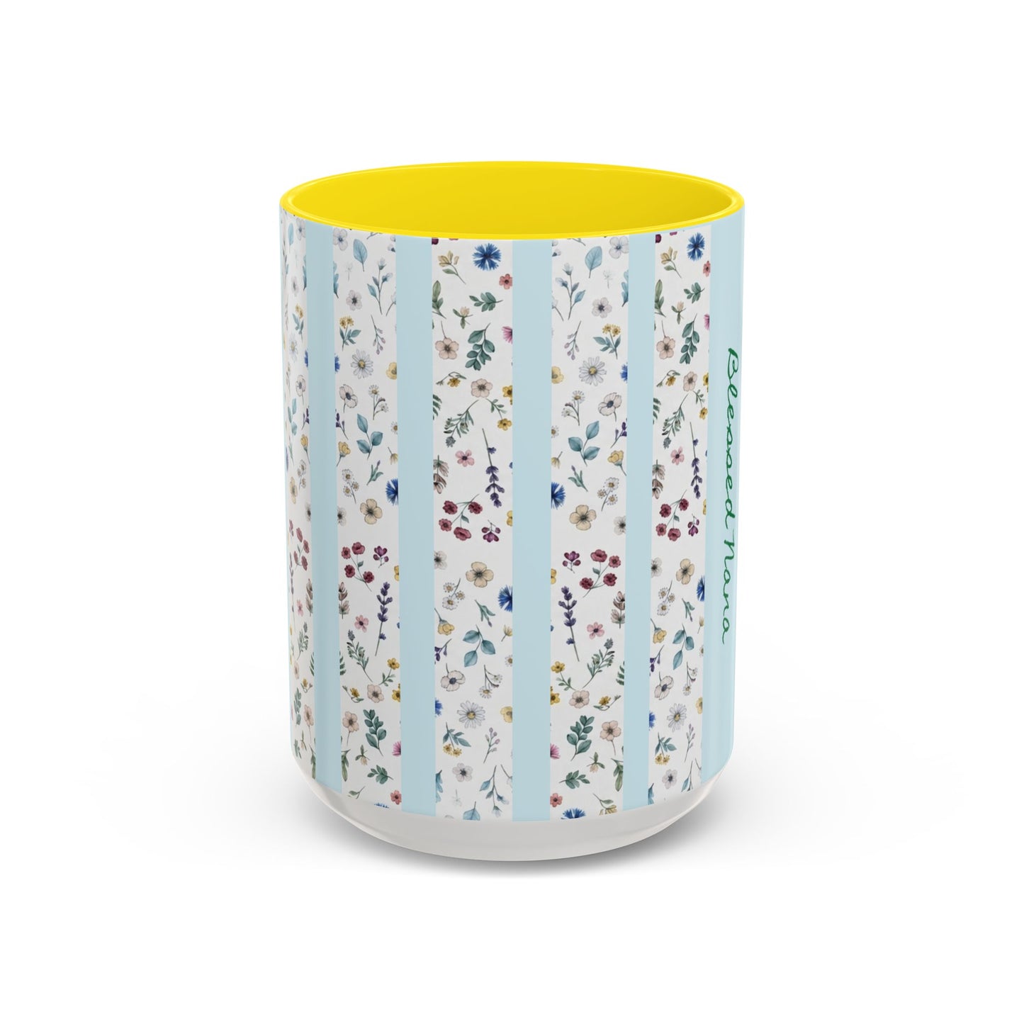 Blessed Nana Floral Accent Coffee Mug — Blue Striped 11/15oz