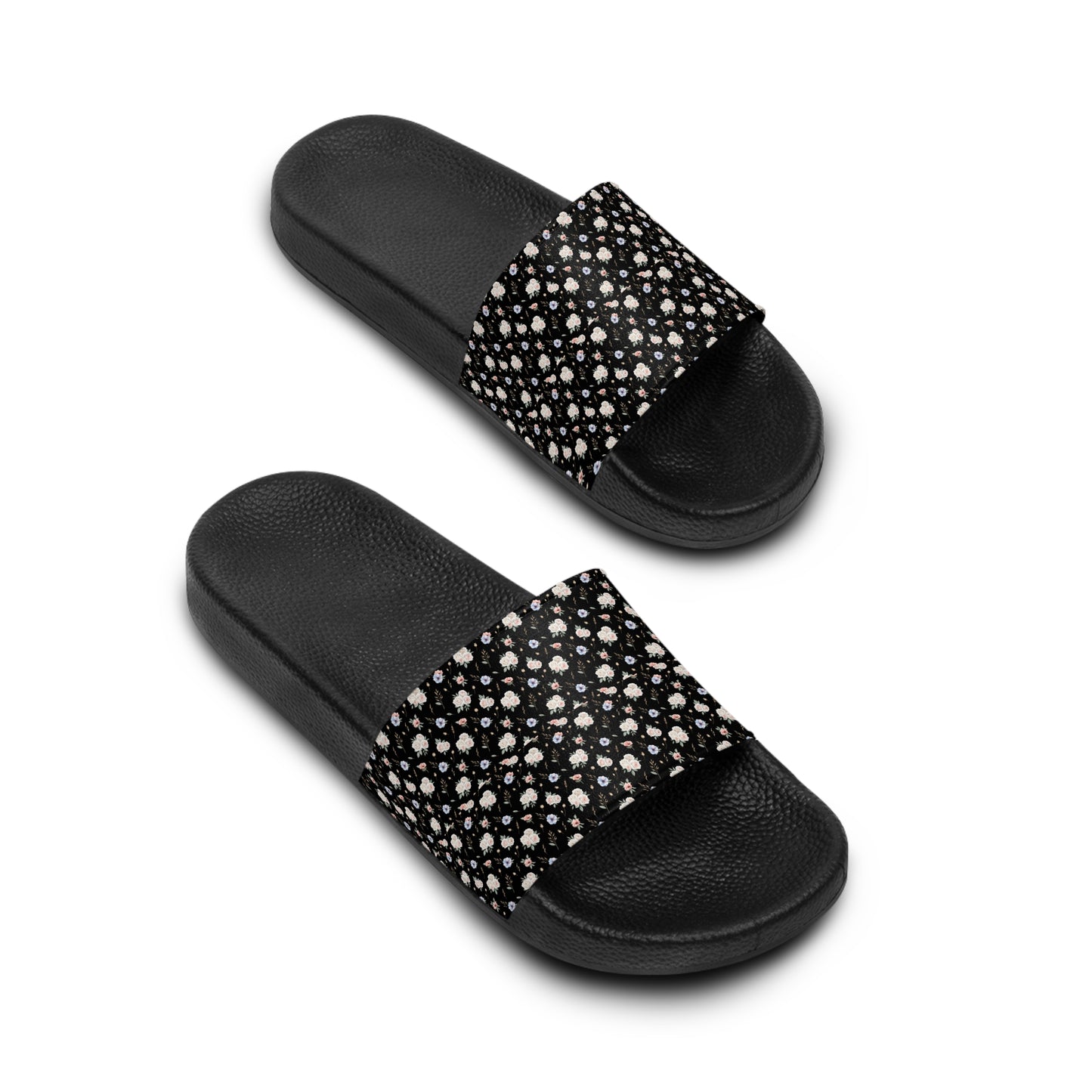 Ditsy Floral Black Slide Sandals — Women's Casual Pool & Beach Slides