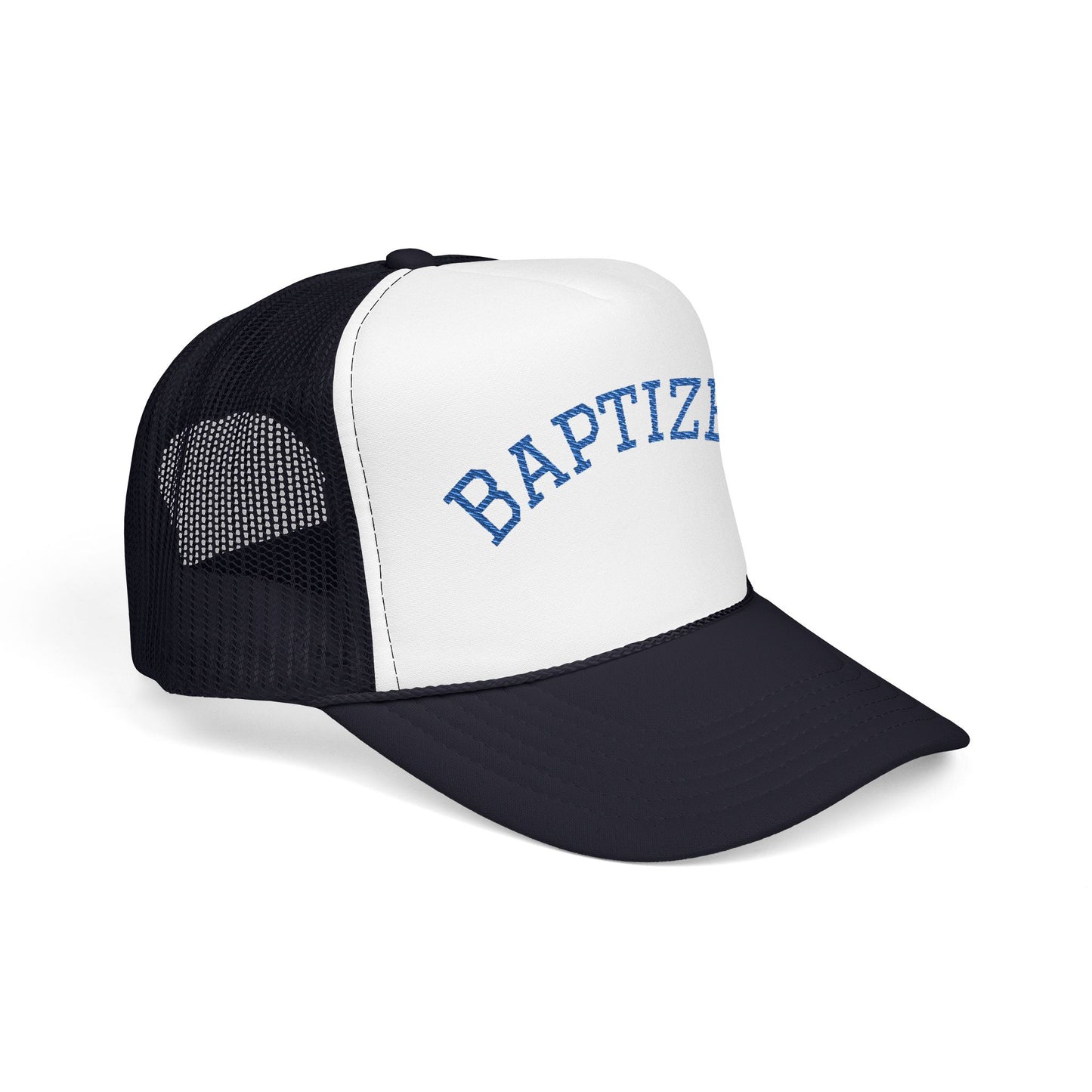 Baptized Foam Trucker Hat - Embroidered Faith Cap for Baptism & Church Celebrations