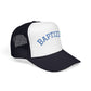 Baptized Foam Trucker Hat — Navy Mesh Christian Cap