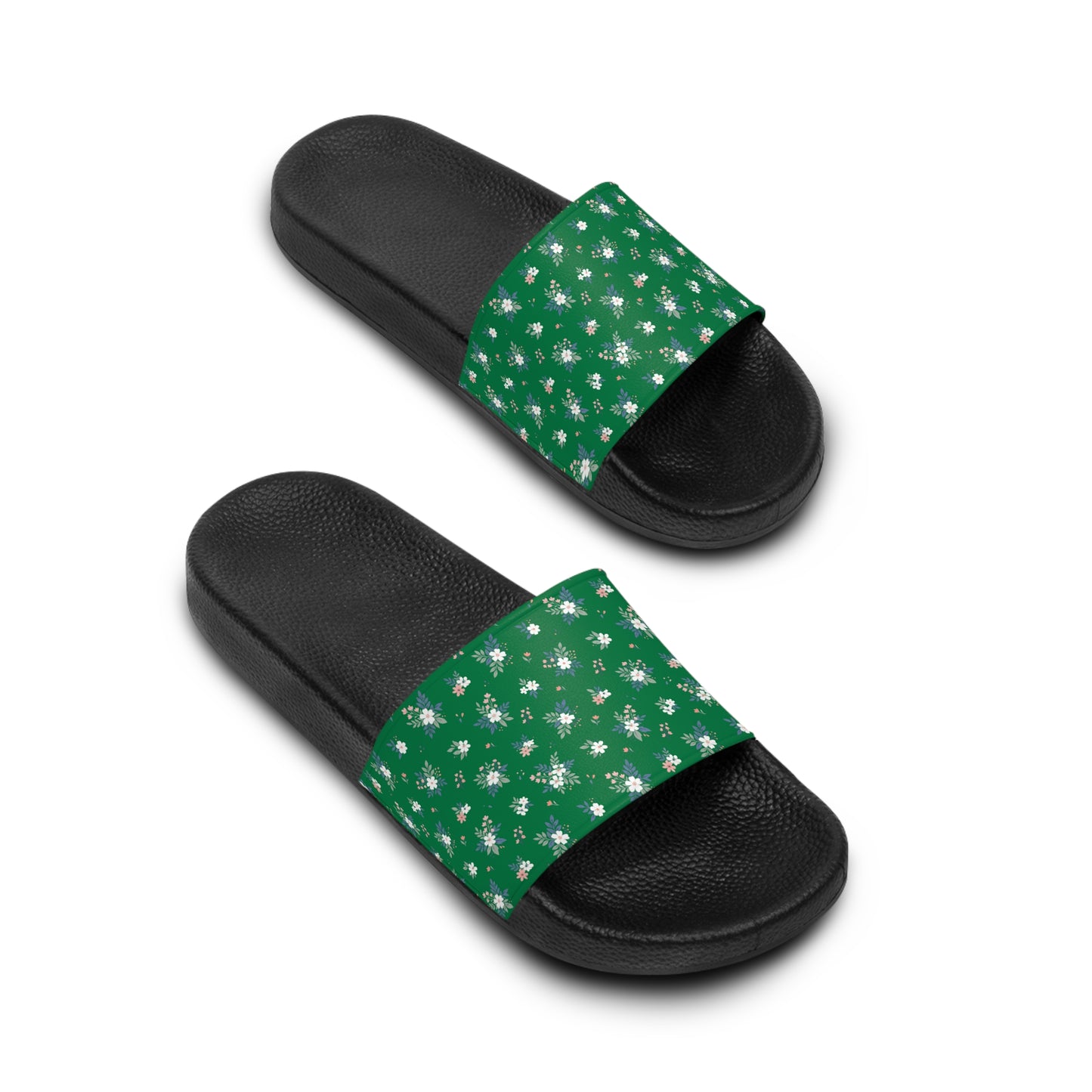 Floral Green Slide Sandals — Women's Daisy Print Pool & Beach Slides