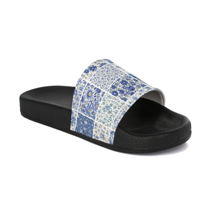 Blue Mosaic Tile Slide Sandals — Women's Pool & Casual Beach Slides
