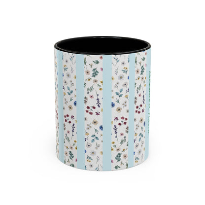 Blessed Nana Floral Accent Coffee Mug — Blue Striped 11/15oz