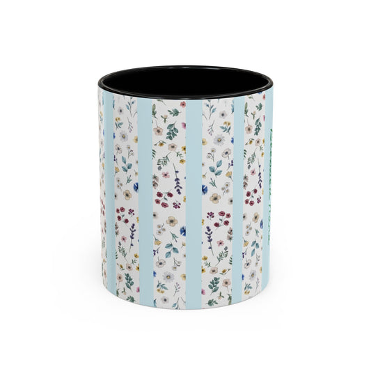 Blessed Nana Floral Accent Coffee Mug — Blue Striped 11/15oz