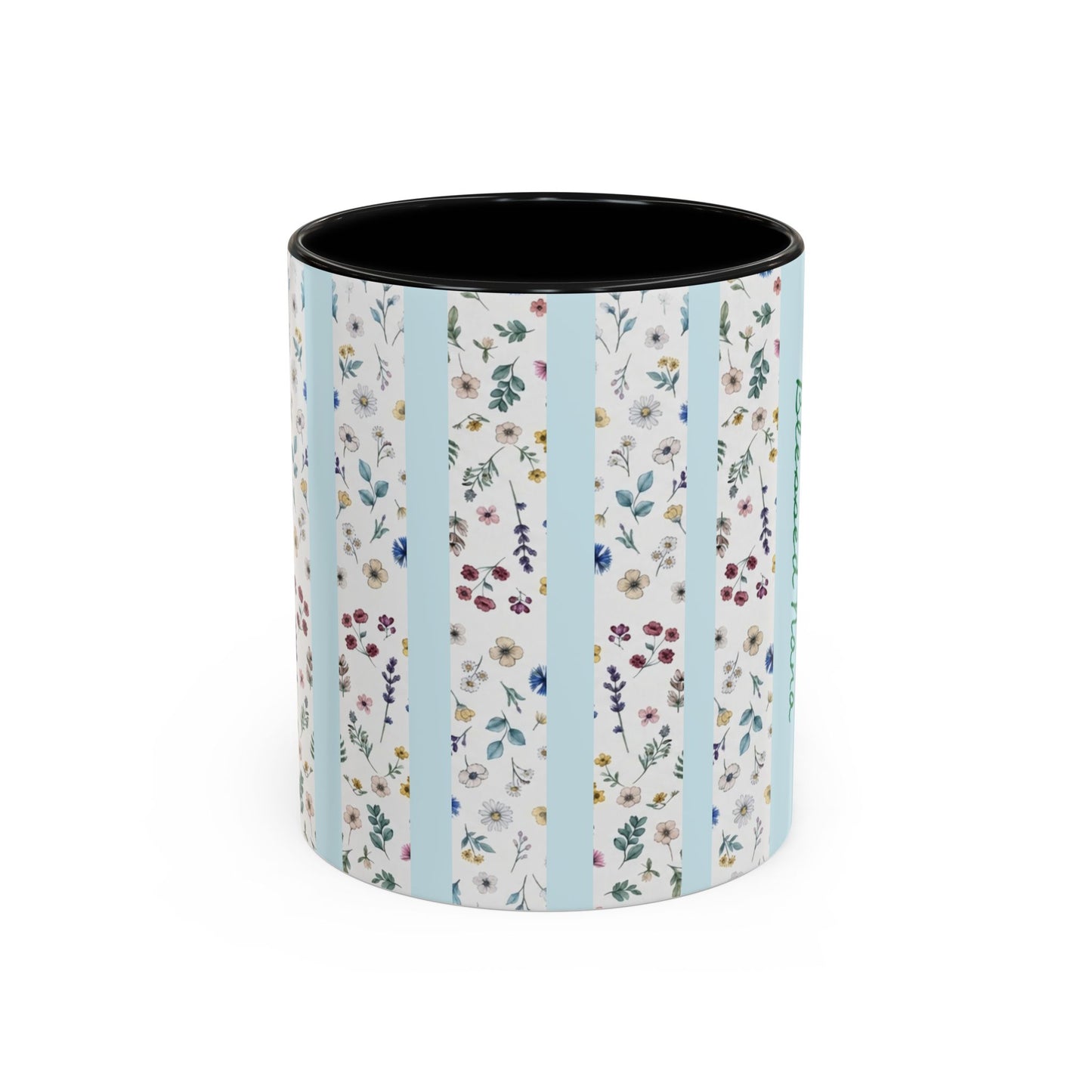 Blessed Nana Floral Accent Coffee Mug — Blue Striped 11/15oz