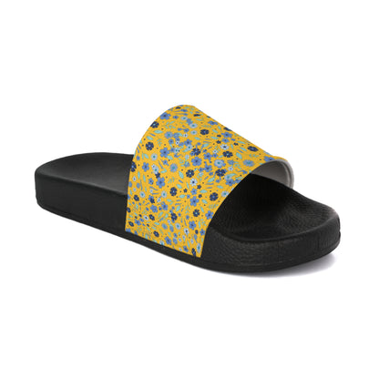 Yellow Floral Slide Sandals — Women's Summery Pool & Beach Slides
