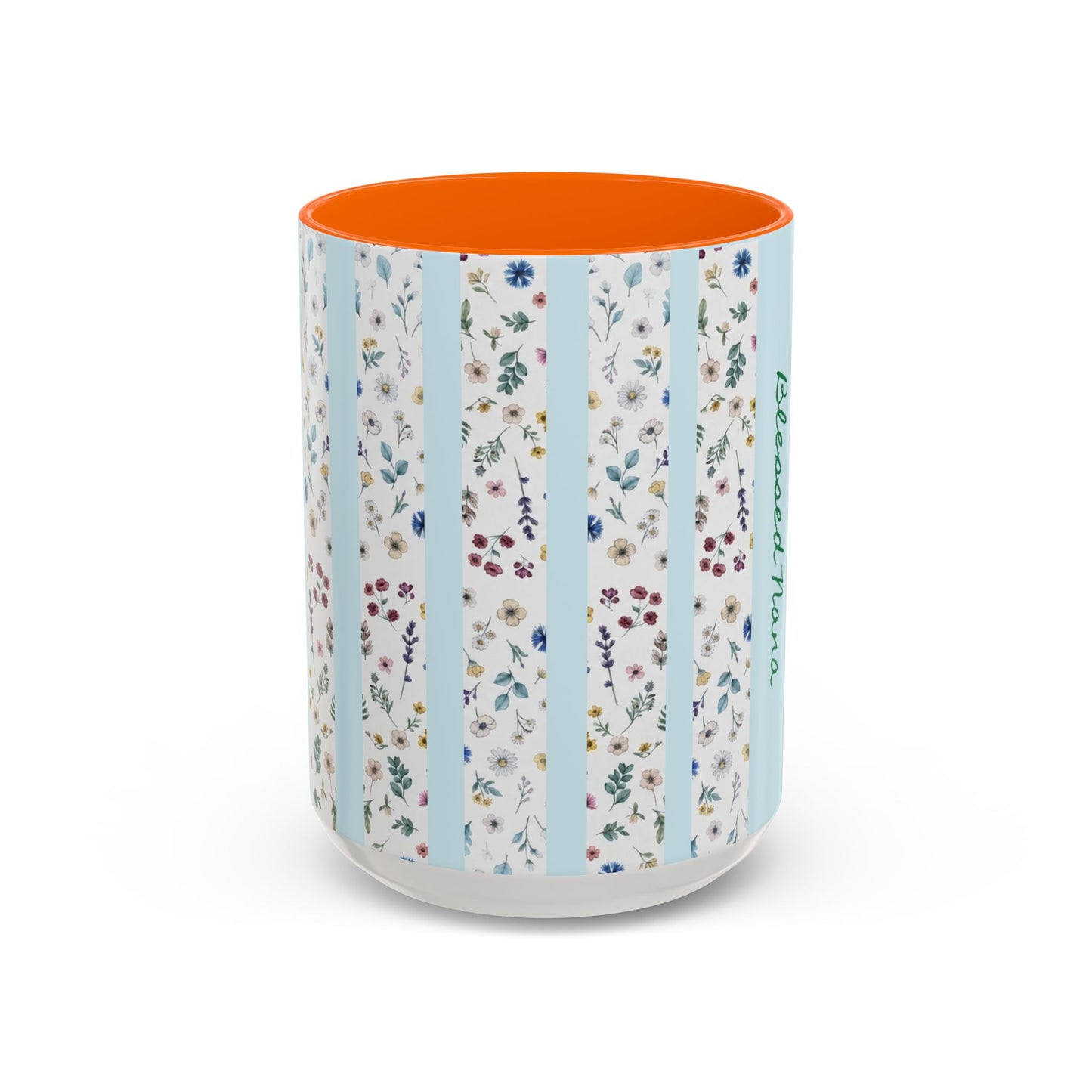 Blessed Nana Floral Accent Coffee Mug — Blue Striped 11/15oz