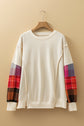Plaid Patchwork Long Sleeve Exposed Seam Top