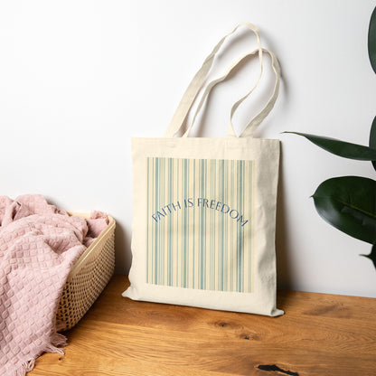 Faith Is Freedom Cotton Canvas Tote — Striped Inspirational Eco Bag