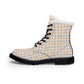 Plaid Fur-Lined Leather Boots — Women's Cozy Winter Lace-Up Boots