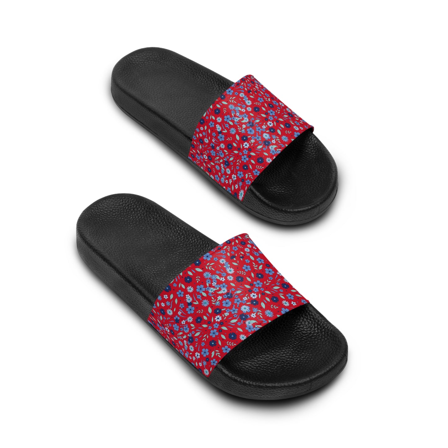 Women's Floral Red Slide Sandals – Comfortable Pool & Casual Summer Slides