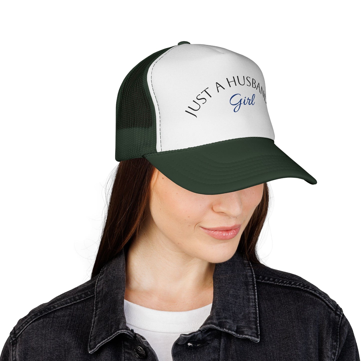 Trucker Cap — "Just a Husband's Girl" Embroidered Mesh Hat