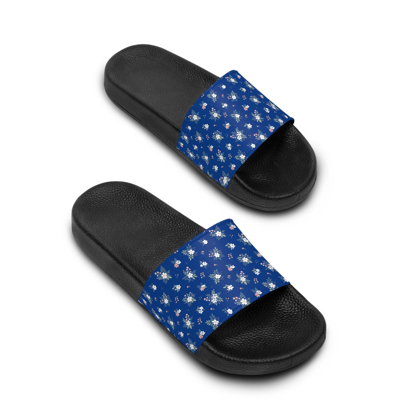 Blue Floral Slide Sandals for Women — Casual Pool & Beach Slides