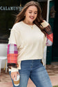 Plus Size Plaid Patchwork Long Sleeve Exposed Seam Top