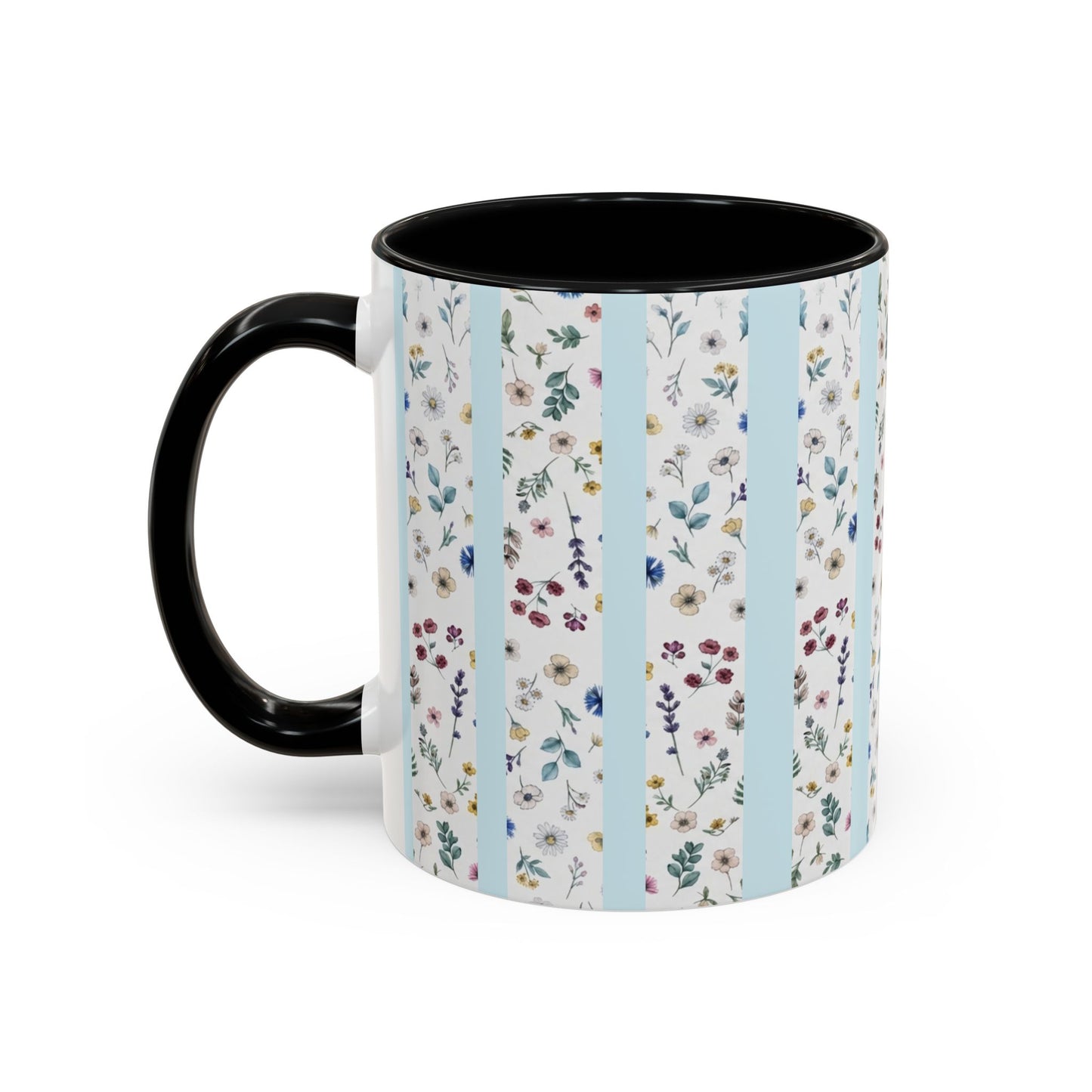 Blessed Nana Floral Accent Coffee Mug — Blue Striped 11/15oz