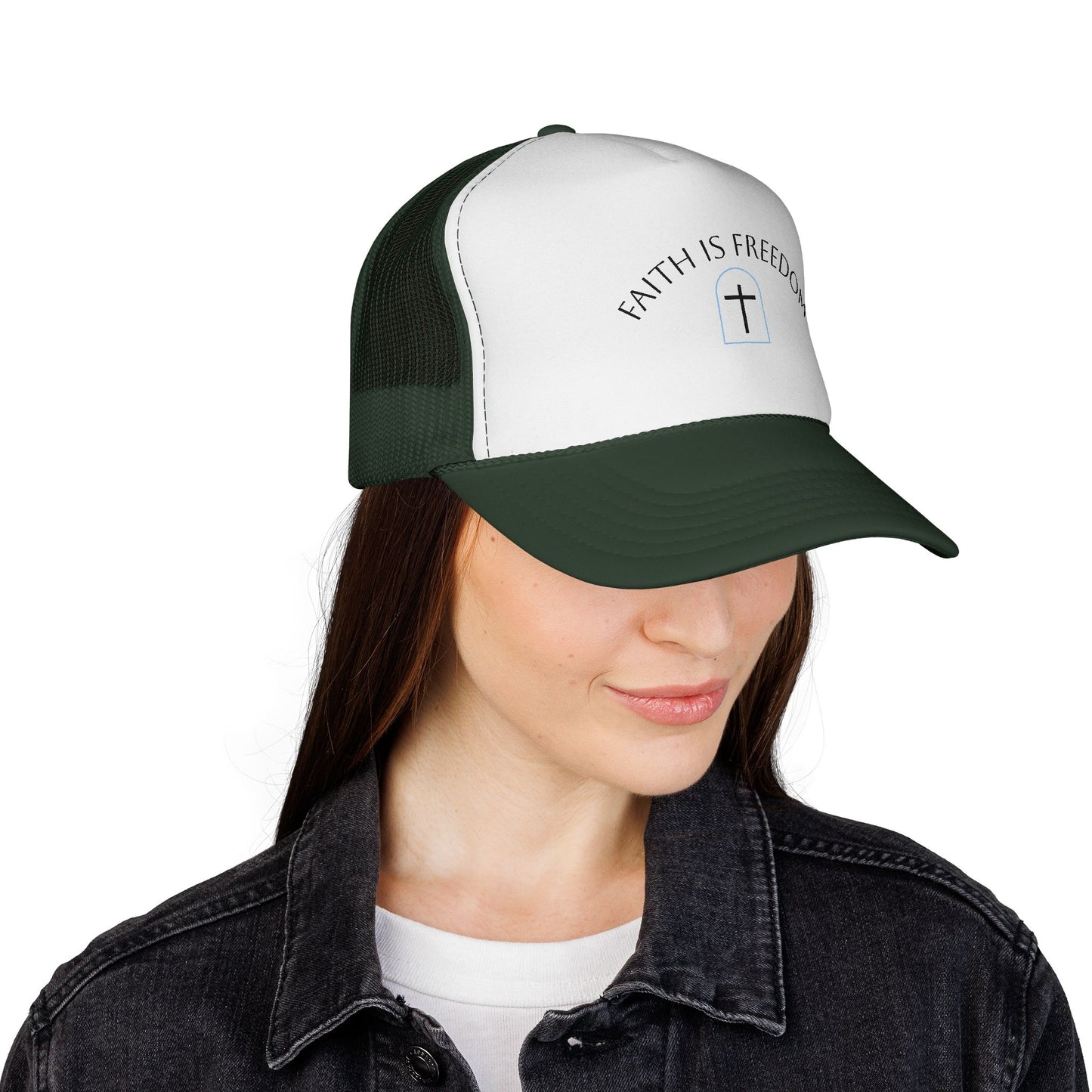 Faith Is Freedom Trucker Cap — Christian Cross Mesh Hat