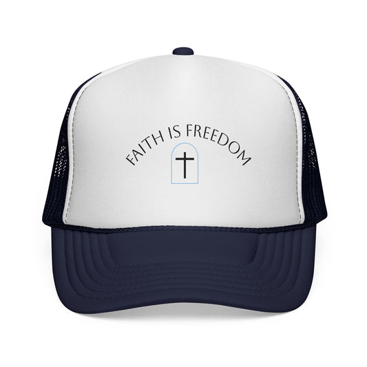 Faith Is Freedom Trucker Cap — Christian Cross Mesh Hat