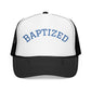 Baptized Foam Trucker Hat — Navy Mesh Christian Cap