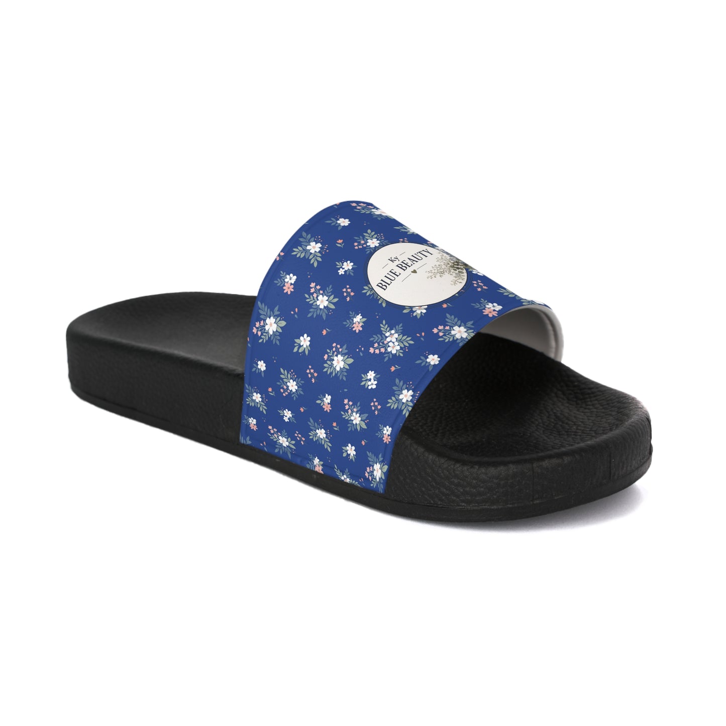 Blue Floral Pattern Slide Sandals | Navy Ditsy Flowers Slides| Hometown Collection