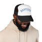 Baptized Foam Trucker Hat — Navy Mesh Christian Cap