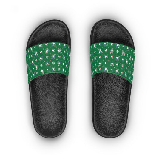 Floral Green Slide Sandals — Women's Daisy Print Pool & Beach Slides